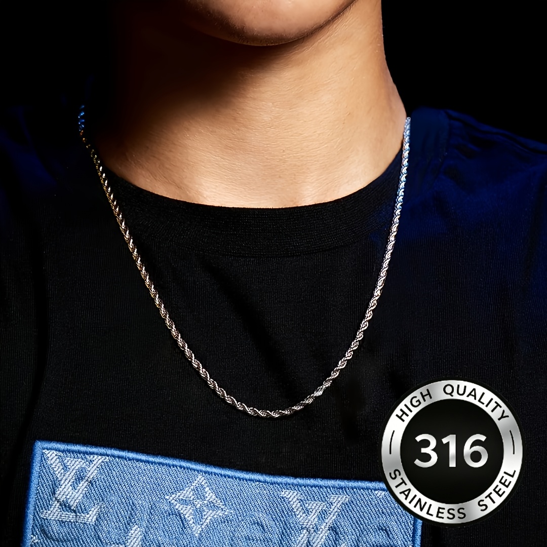 Men's 2mm Thick 316L Twisted Rope Necklace, Stylish Accessory